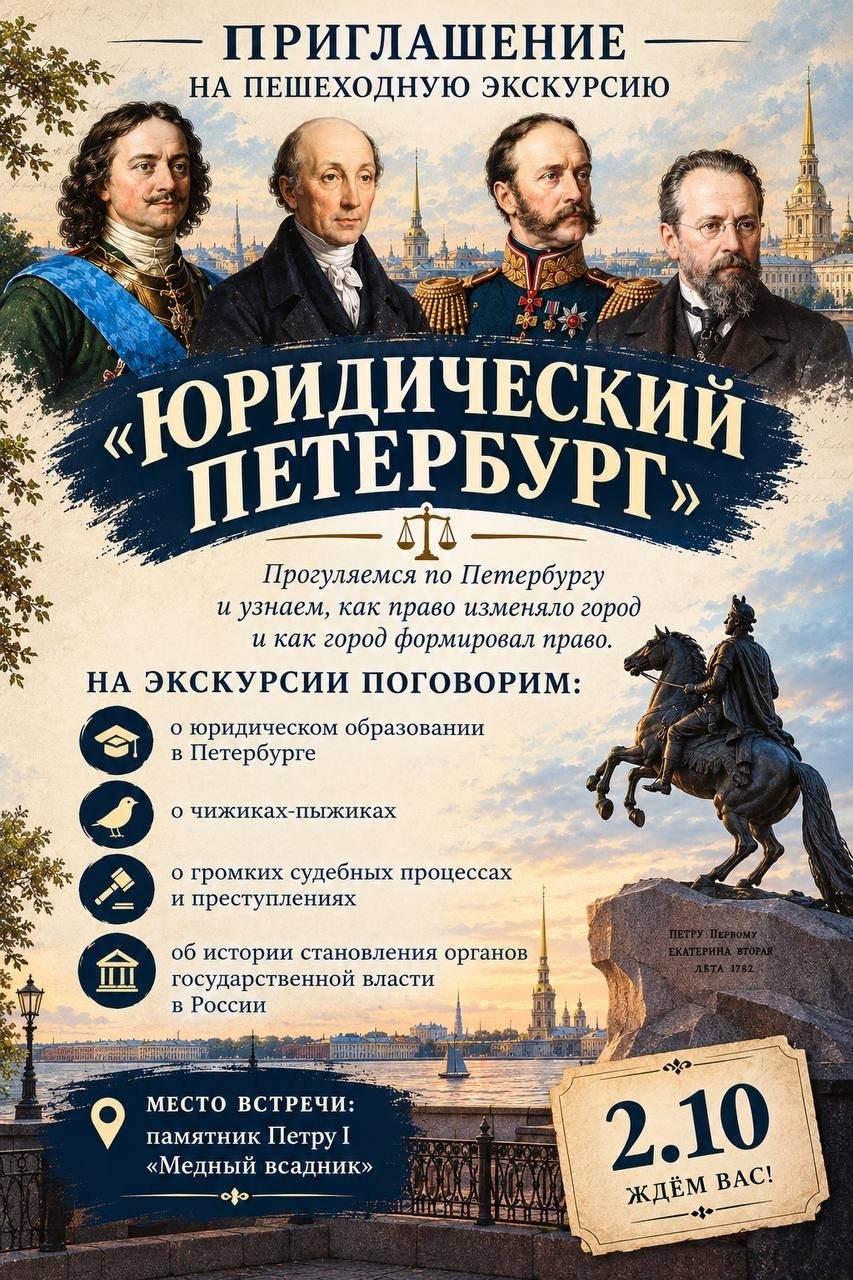Афиша экскурсии «Юридический Петербург»: Медный всадник и исторические персонажи